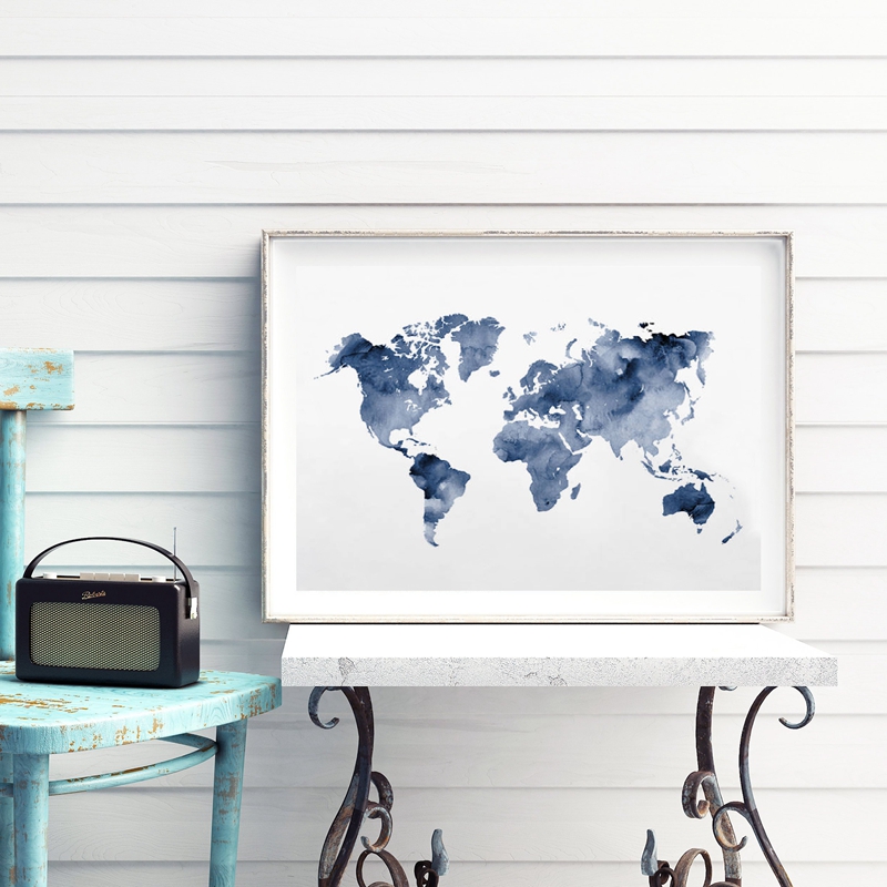 Custom Star Map - Mavi dünya haritası baskı donanma haritası