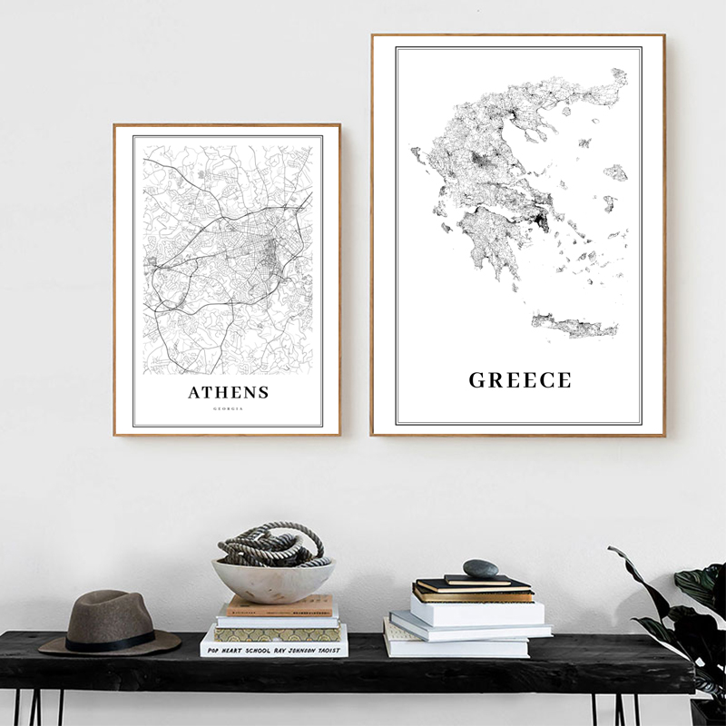 Custom Star Map - Yunanistan yol haritası posteri siyah ve