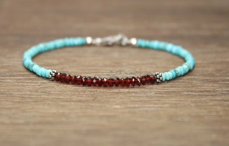 Coordinates Bracelet - Garnet & uyku güzellik turkuaz bilezik,